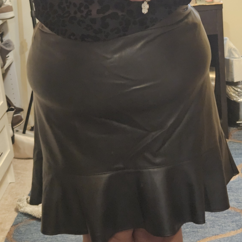 Eloquii Black A-Line Leather Skirt